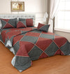 Abstract Maroon Double Bedding Set with Reversible Comforter, Flat Bedsheet, Pillow covers & Cushions, 6 Pcs