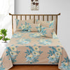 Floral Beige Double Bedding Set with Reversible Comforter, Flat Bedsheet, Pillow covers & Cushions, 6 Pcs