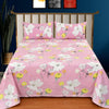 Pink Blossom Flora Blue Double Bed Bedsheet with 2 Pillow covers