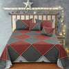 Abstract Maroon Double Bedding Set with Reversible Comforter, Flat Bedsheet, Pillow covers & Cushions, 6 Pcs