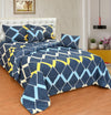 Geometric Navy Double Bedding Set with Reversible Comforter, Flat Bedsheet, Pillow covers & Cushions, 6 Pcs