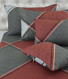 Abstract Maroon Double Bedding Set with Reversible Comforter, Flat Bedsheet, Pillow covers & Cushions, 6 Pcs