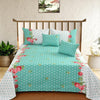 Teal Polka Double Bedding Set with Reversible Comforter, Flat Bedsheet, Pillow covers & Cushions, 6 Pcs