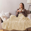 Beige Ribbed Sherpa Double Bed Throw Blanket